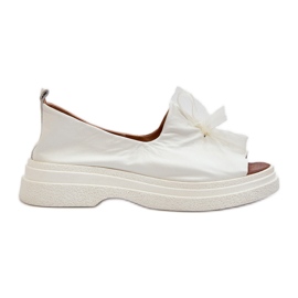 Zazoo 2939 Damen-Ledersandalen mit Schleife, Weiß