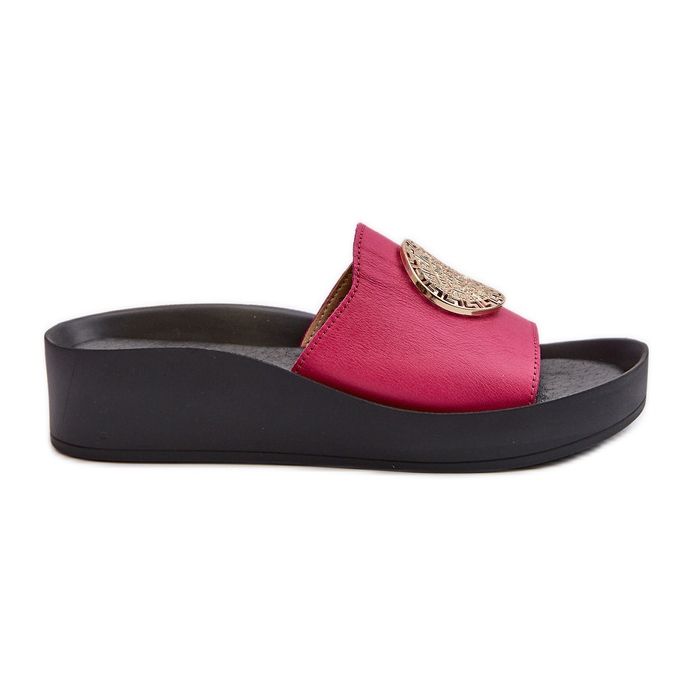 Zazoo 2920 Damen-Flip-Flops aus Leder mit Keilabsatz und goldenen Details, Fuchsia rosa