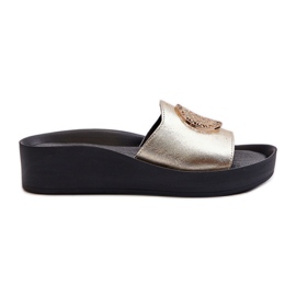 Zazoo 2920 Damen-Flip-Flops aus Leder mit Keilabsatz und goldenem Detail Gold