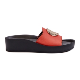 Zazoo 2920 Damen-Flip-Flops aus Leder mit Keilabsatz und goldenen Details, Orange