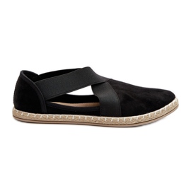 Damen-Espadrilles mit elastischen Riemen, Eco-Wildleder, Schwarz, Phaedrana
