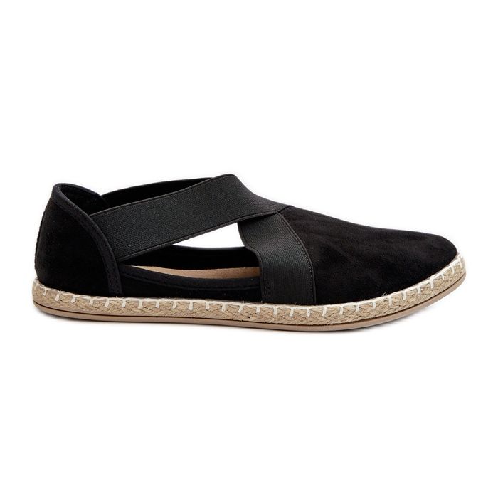 Damen-Espadrilles mit elastischen Riemen, Eco-Wildleder, Schwarz, Phaedrana