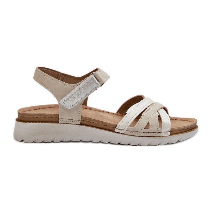 Bequeme und leichte Damensandalen mit Klettverschluss Inblu CN000041 Beige und Silber