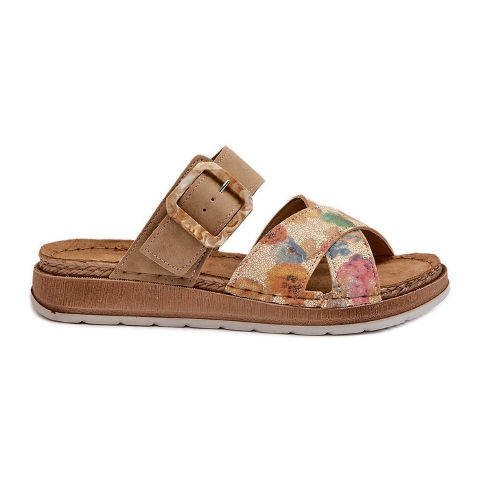 Bequeme Damen-Flip-Flops mit Blumenschnalle Inblu GS000051 Braun