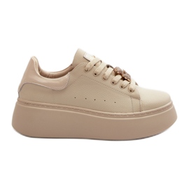 Damen-Ledersneaker auf der Plattform mit Teddybär Beige Vinceza 66641