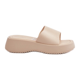 Damen-Flip-Flops mit Plateau und Keilabsatz, hellbeige Vimarils
