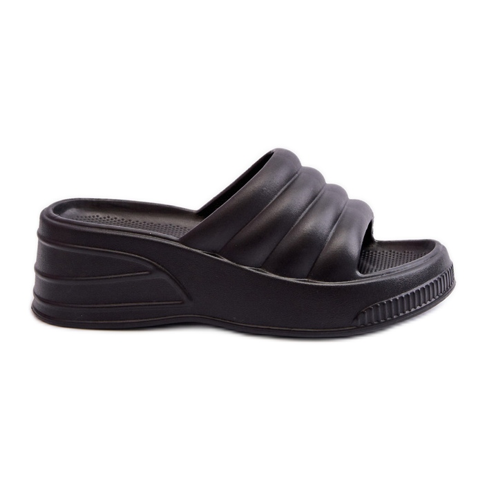 Leichte Damen-Flip-Flops aus Schaumstoff mit Keilabsatz und Plateau, Black Tendrea schwarz