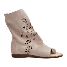 Zazoo 3437 Damen-Wildledersandalen mit Reißverschluss-Obermaterial Hellbeige