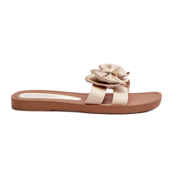 Beige Damen-Flip-Flops mit Schleife Rivarina