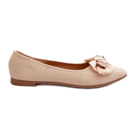 Damen-Ballerinas aus Öko-Wildleder mit Schleife und Brosche, Hellbeige Satris