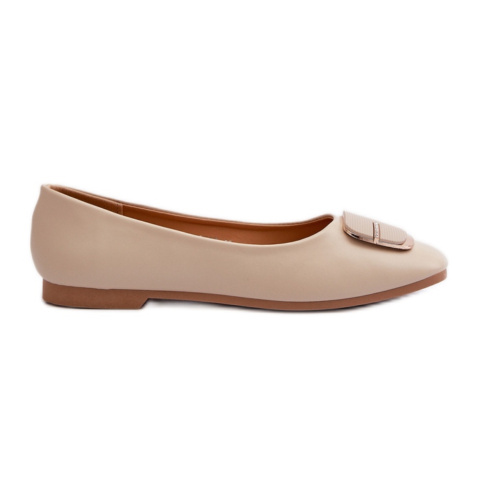 Damen-Ballerinas aus Öko-Leder mit Verzierung, Beige Edoslli