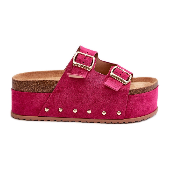 Damen-Flip-Flops auf massivem Plateau mit Schnallen, Fuchsia Cremila rosa