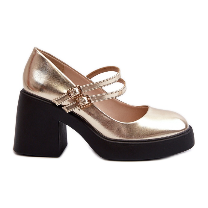 Öko-Lederpumps mit klobigen Absätzen, Gold Halmina golden