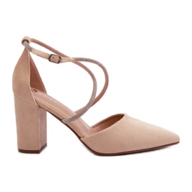 High-Heel-Pumps aus Öko-Wildleder mit beigefarbenen Lagra-Zirkonen