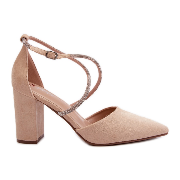 High-Heel-Pumps aus Öko-Wildleder mit beigefarbenen Lagra-Zirkonen