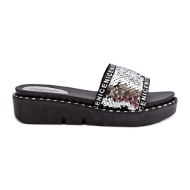Damen-Flip-Flops mit Pailletten in Schwarz und Silber Rivanique