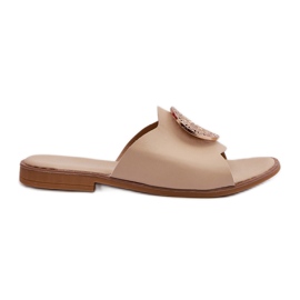 Damen-Flip-Flops mit flachem Absatz und Verzierung Beige Rivashea