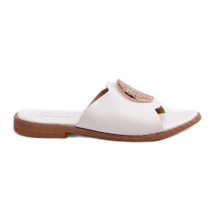 Damen-Flip-Flops mit flachem Absatz und Verzierung, Weiß Rivashea