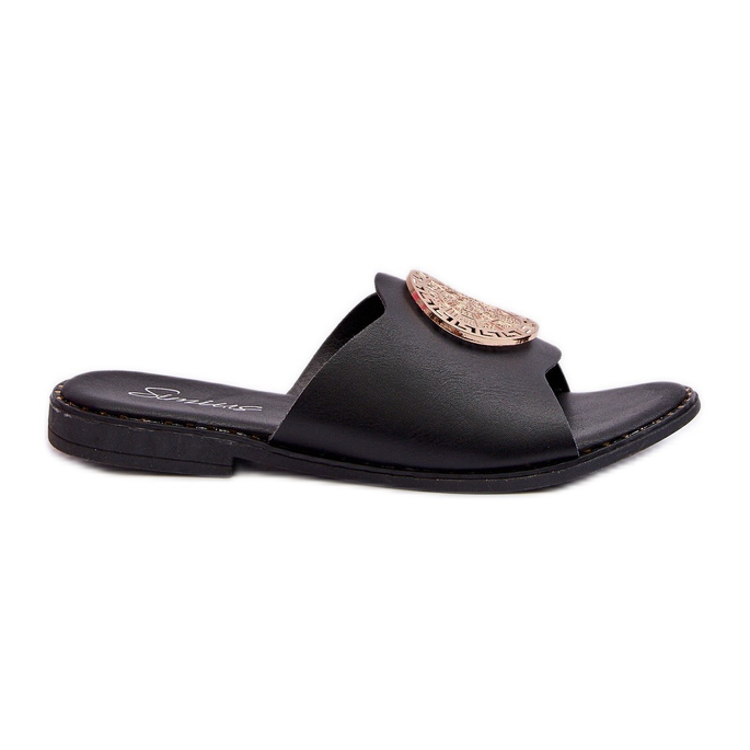 Damen-Flip-Flops mit flachem Absatz und Verzierung, Schwarz Rivashea