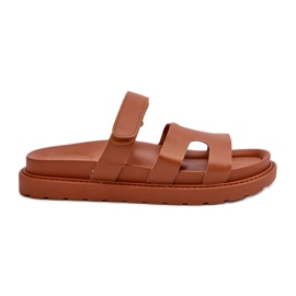 Damen-Flip-Flops aus Öko-Leder mit Klettverschluss Camel Silaka braun