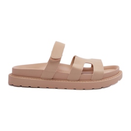 Damen-Flip-Flops aus Öko-Leder mit Klettverschluss, hellbeige Silaka