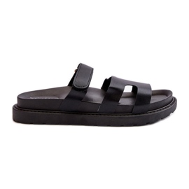 Damen-Flip-Flops aus Öko-Leder mit Klettverschluss, Black Silaka schwarz
