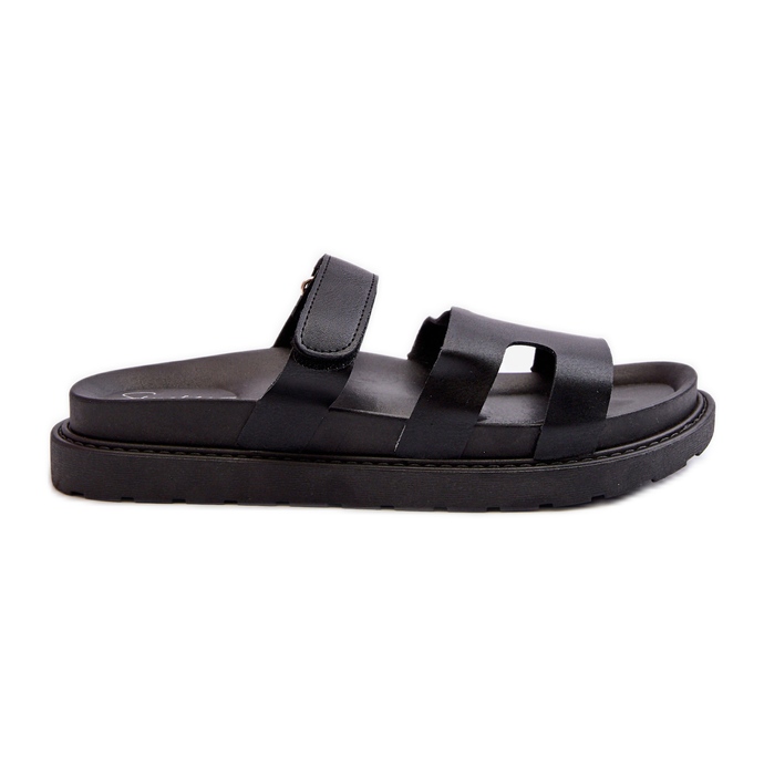 Damen-Flip-Flops aus Öko-Leder mit Klettverschluss, Black Silaka schwarz