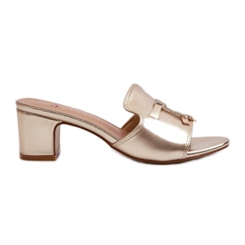 Damen-Flip-Flops aus Öko-Leder mit hohen Absätzen, Gold Jemenna golden