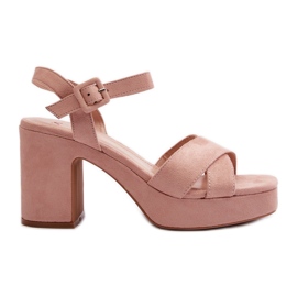 Damensandalen aus Öko-Wildleder an Absatz und Plateau, Pink Sakane rosa