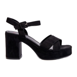 Damensandalen aus Öko-Wildleder mit hohem Absatz und Plateau, Schwarz Sakane