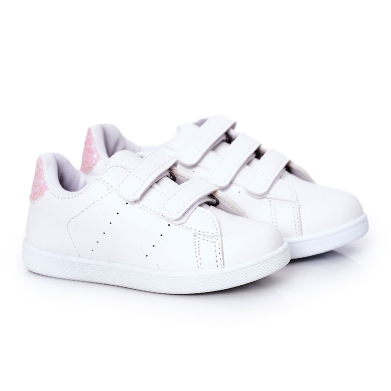 Kinderturnschuhe mit weißem und rosa Klettverschluss