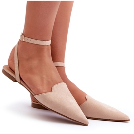 Beige Schnür-Ballerinas aus Öko-Wildleder mit spitzen Zehen Ellesara
