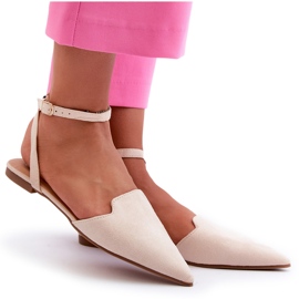 Schnür-Ballerinas aus Öko-Wildleder mit spitzen Zehen in Hellbeige von Ellesara