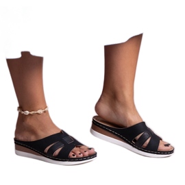 Schwarze, leichte Hausschuhe mit niedrigem Keilabsatz von Mifsuda