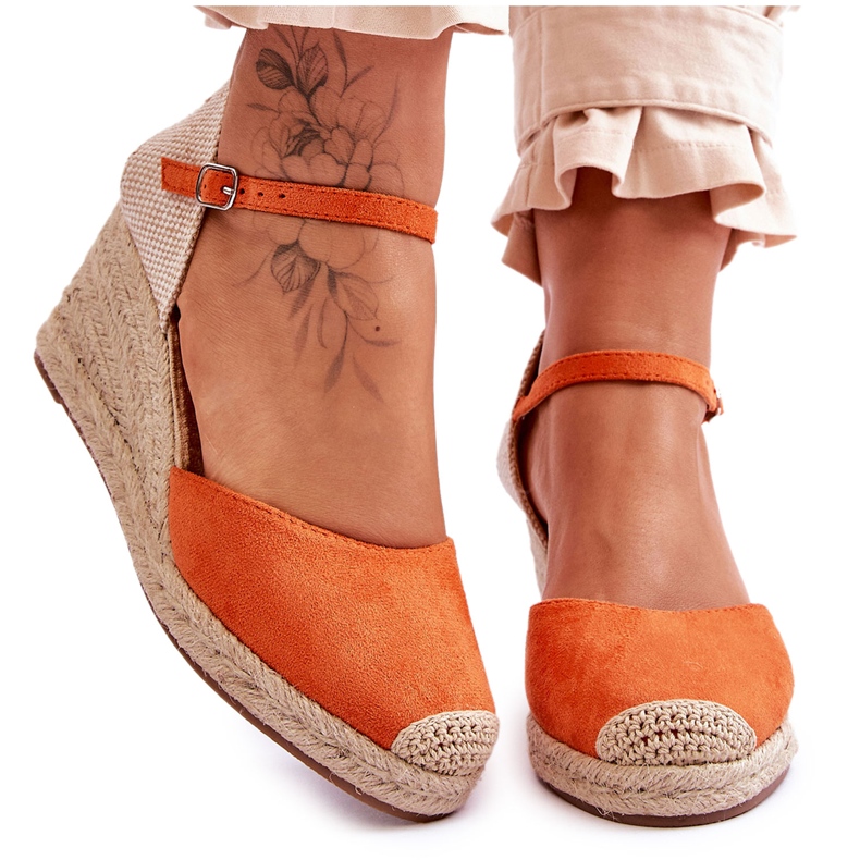 Wildleder Espadrilles Keilsandalen Orange Cammer