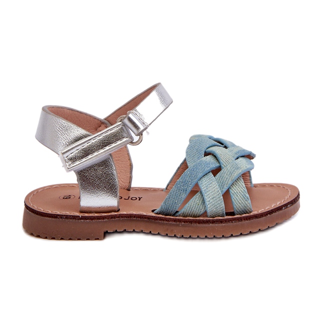 Blaue Kindersandalen mit Klettverschluss und verflochtenen Riemen