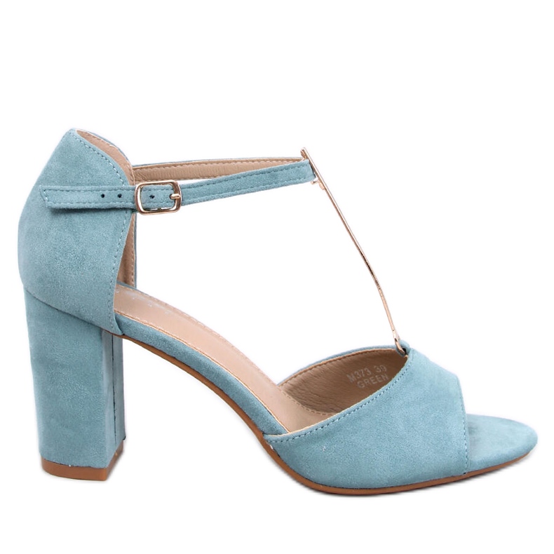 Grüne Ferdi-Sandalen mit hohen Absätzen und Goldverzierung blau