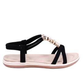 Haezz Schwarze Sandalen mit dekorativen Zirkonen