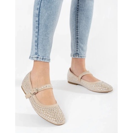 Beige Damen-Ballerinas mit Zirkonen