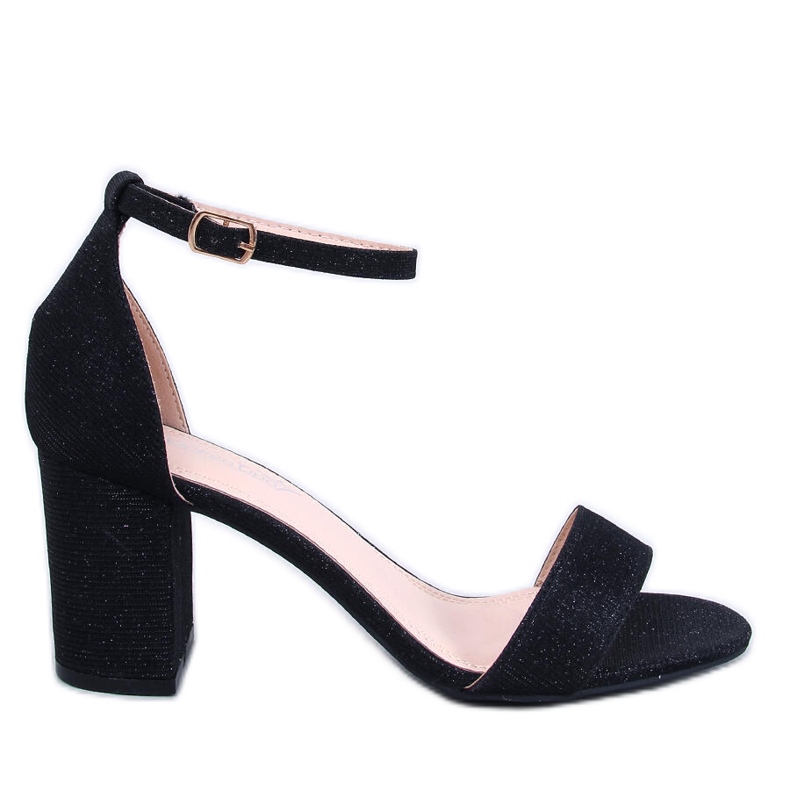 Schillernde schwarze Yanas-Sandalen mit hohen Absätzen