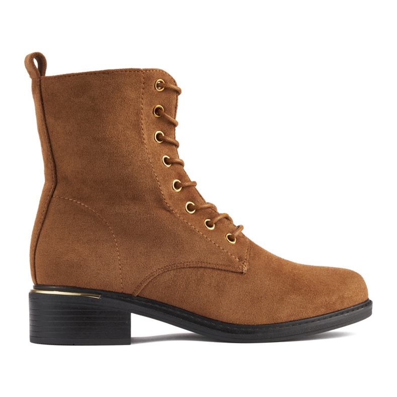 Braune Damen-Schnürstiefeletten mit niedrigem Absatz