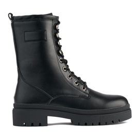 Schwarze Damen-Arbeiterstiefel zum Schnüren