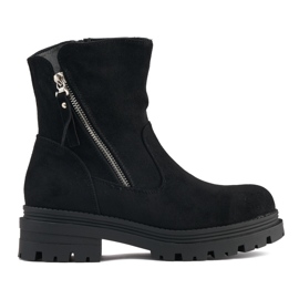 Schwarze Damenstiefelette mit dekorativem Reißverschluss