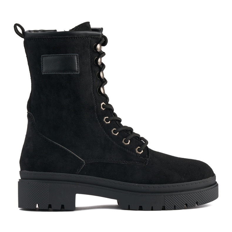 Damen-Arbeiterstiefel aus schwarzem Wildleder