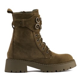 Dunkelgrüne Worker-Schnürschuhe aus Wildleder