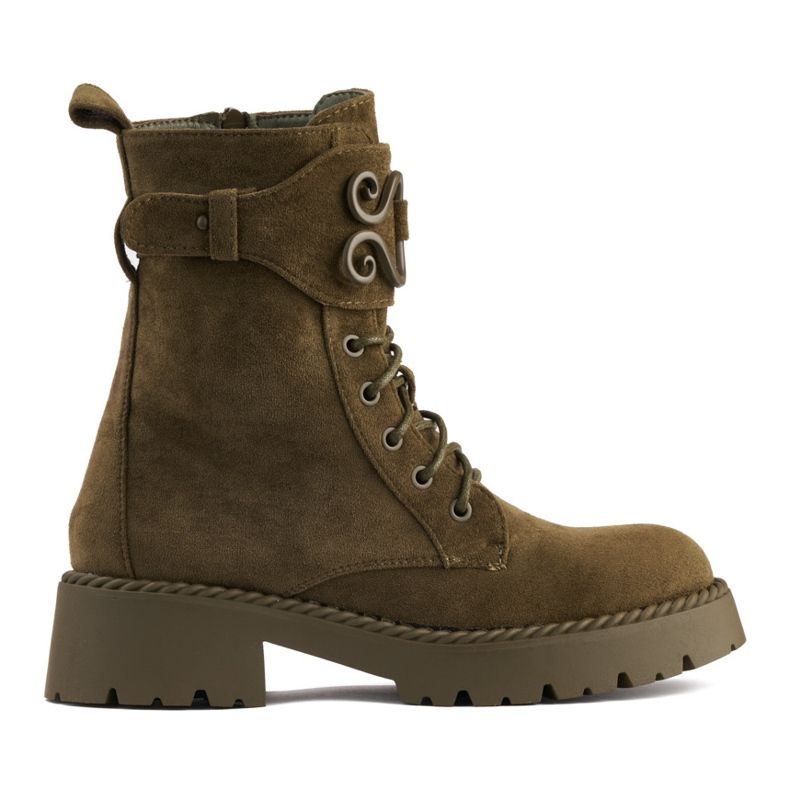 Dunkelgrüne Worker-Schnürschuhe aus Wildleder