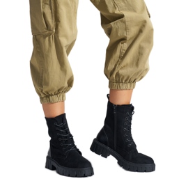 Schwarze Damen-Arbeiterstiefel zum Schnüren