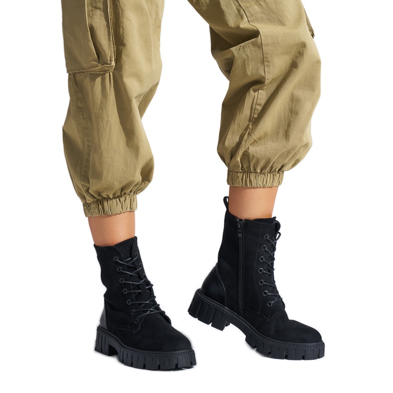 Schwarze Damen-Arbeiterstiefel zum Schnüren