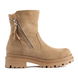 Dunkelbeige Damenstiefelette mit dekorativem Reißverschluss