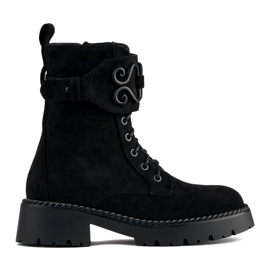 Schwarze Damen-Arbeiterstiefel aus Wildleder